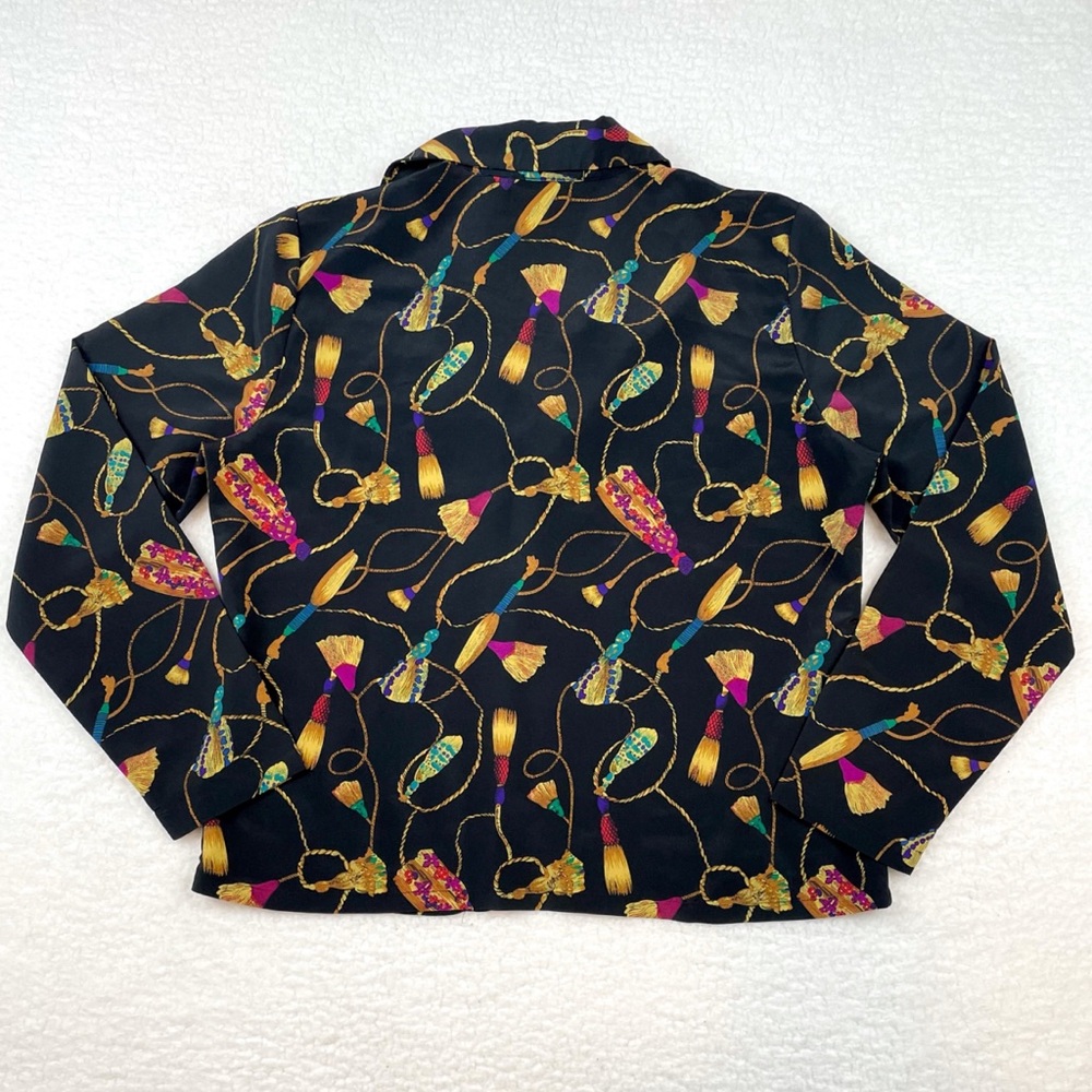 (VTG) CHRISTIE & JILL • Black Tassel Print Long Sleeve Blouse, 8 - Picture 10 of 15